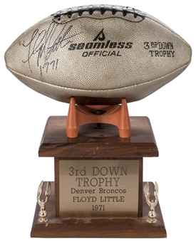 1971 Floyd Little Autographed Denver Broncos 3rd Down Football Trophy (PSA/DNA)